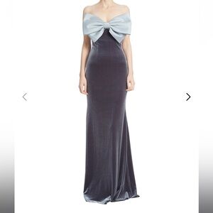 Elegant Gray Velvet Gown with Bow Detail